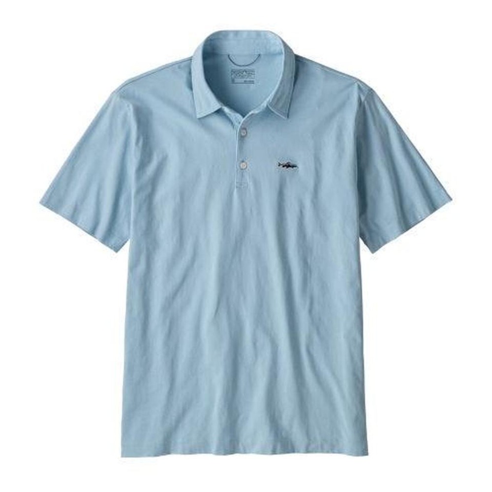Blue Patagonia polo shirt with embroidered trout, size XXL